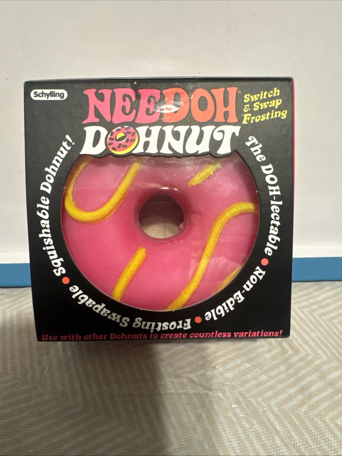 Schylling Needoh Dohnut Pink W/ Yellow Swirl Icing Sensory/Stress Ball