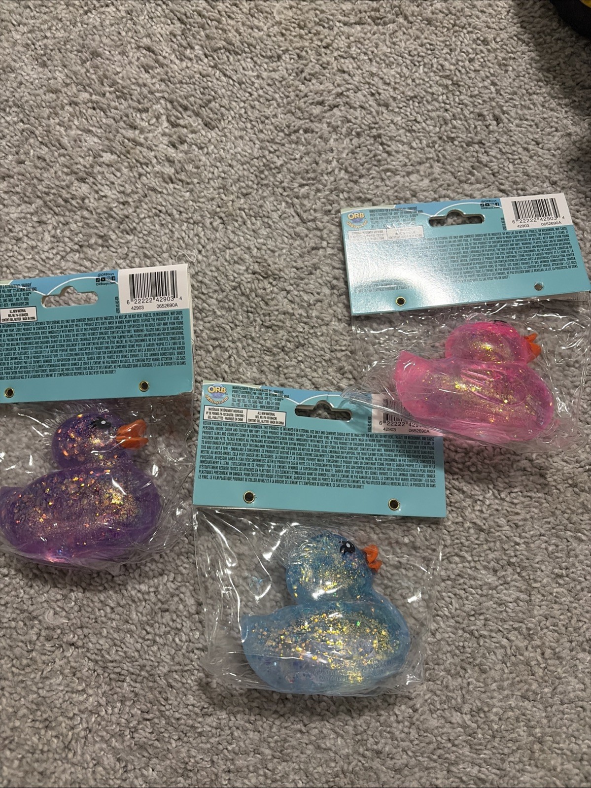 Sugar Swaps Duck Squishy Lot of 3 Pink Blue Purple Glitter Curiosities NEW