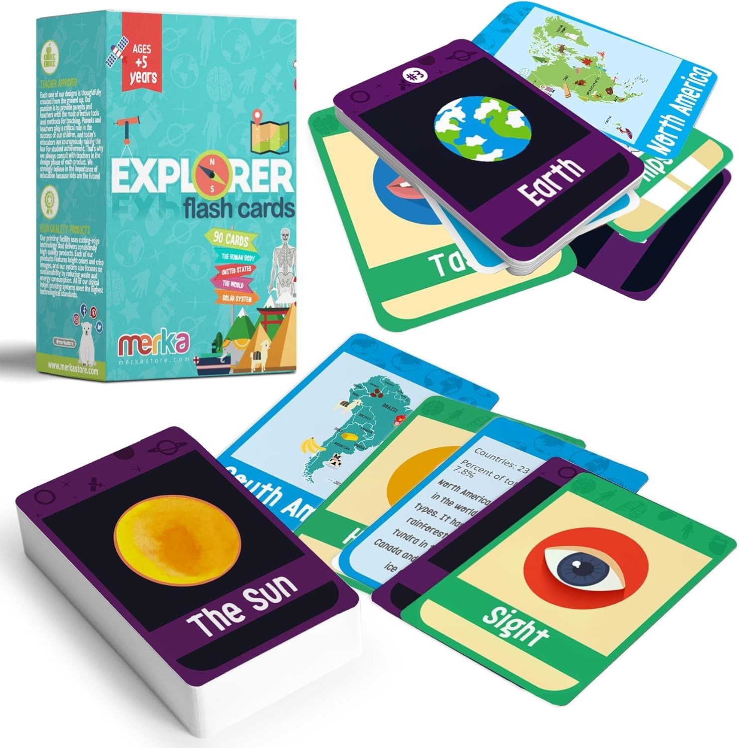 Science Flash Cards for Kids – 90-Count Multicolor Waterproof Deck – Solar Sy…
