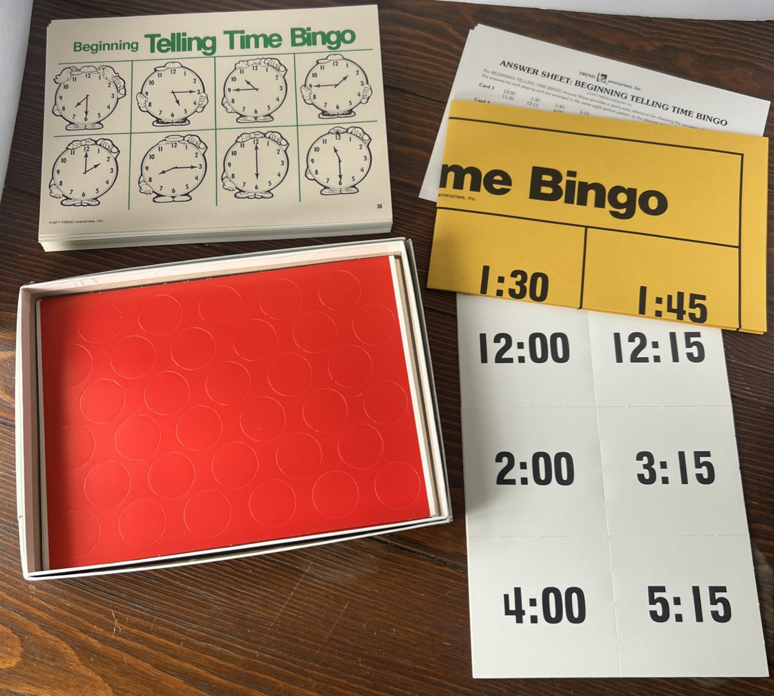 NIOB Bingo Telling Time 2-36 Players Vintage TREND Beginning Educational Aid