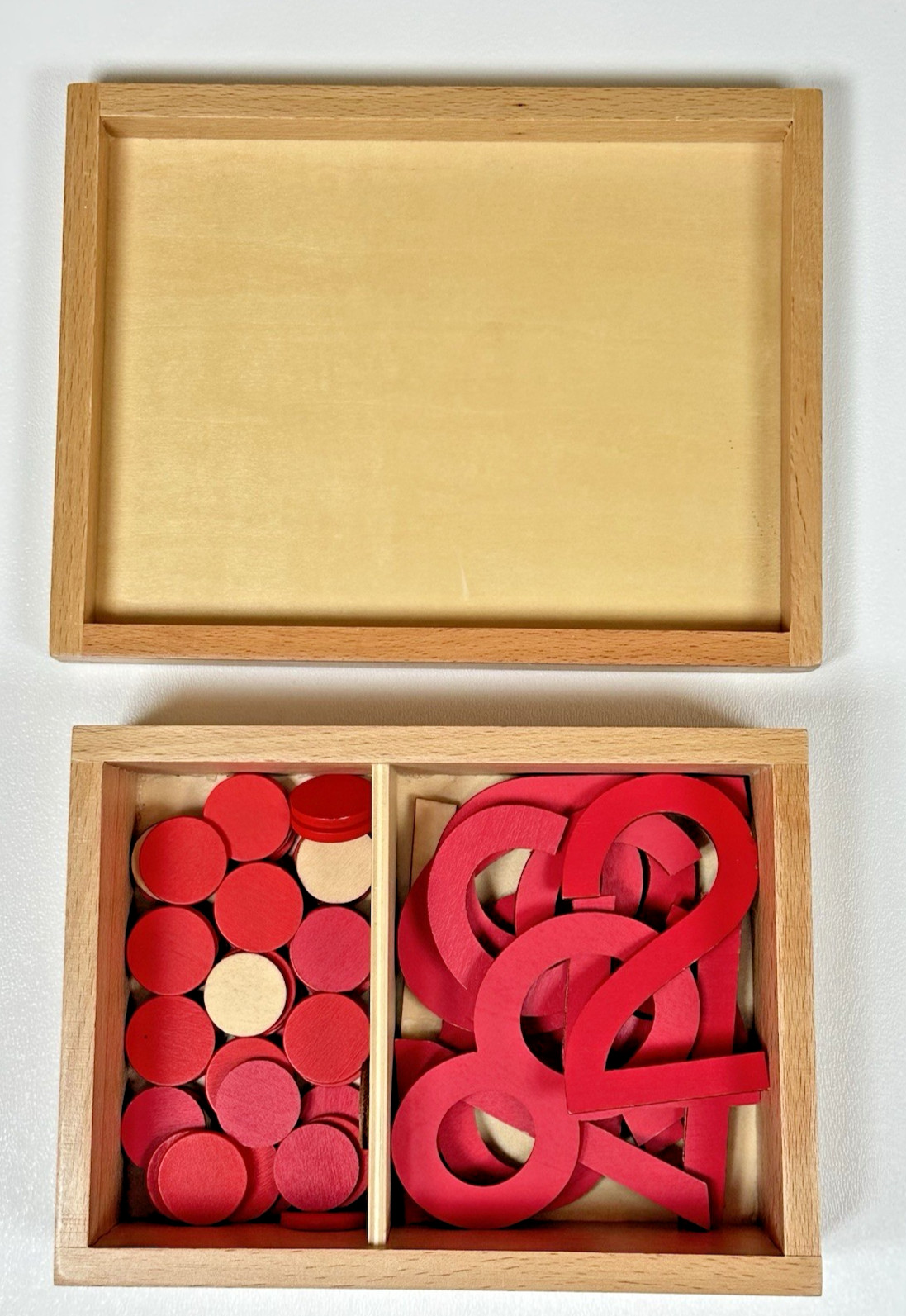 Montessori Style Math Set Wooden Number Tiles Counters Red Blue Rods