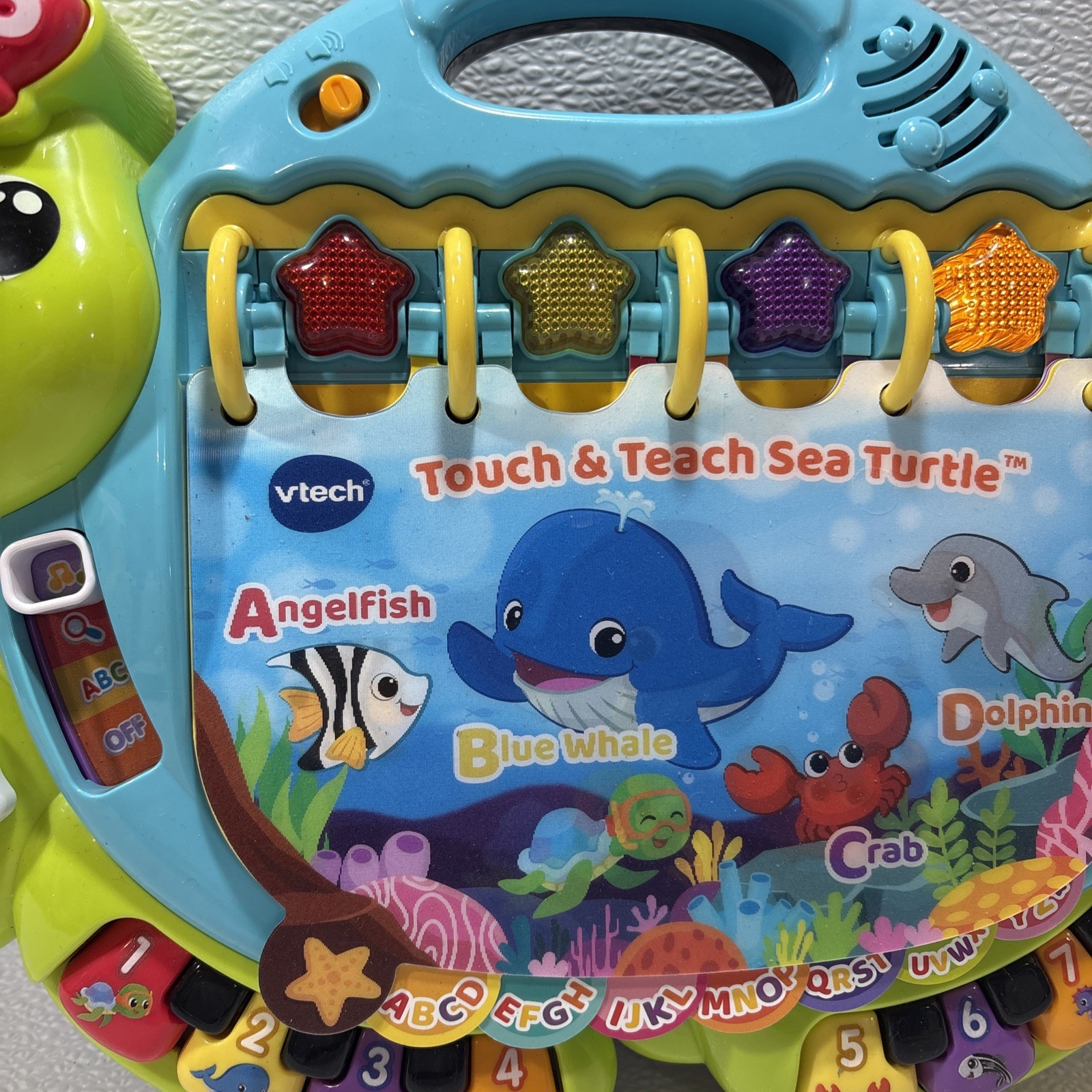 VTech TouchTeach Sea Turtle Interactive Learning Book Alphabet Numbers Lights-B7