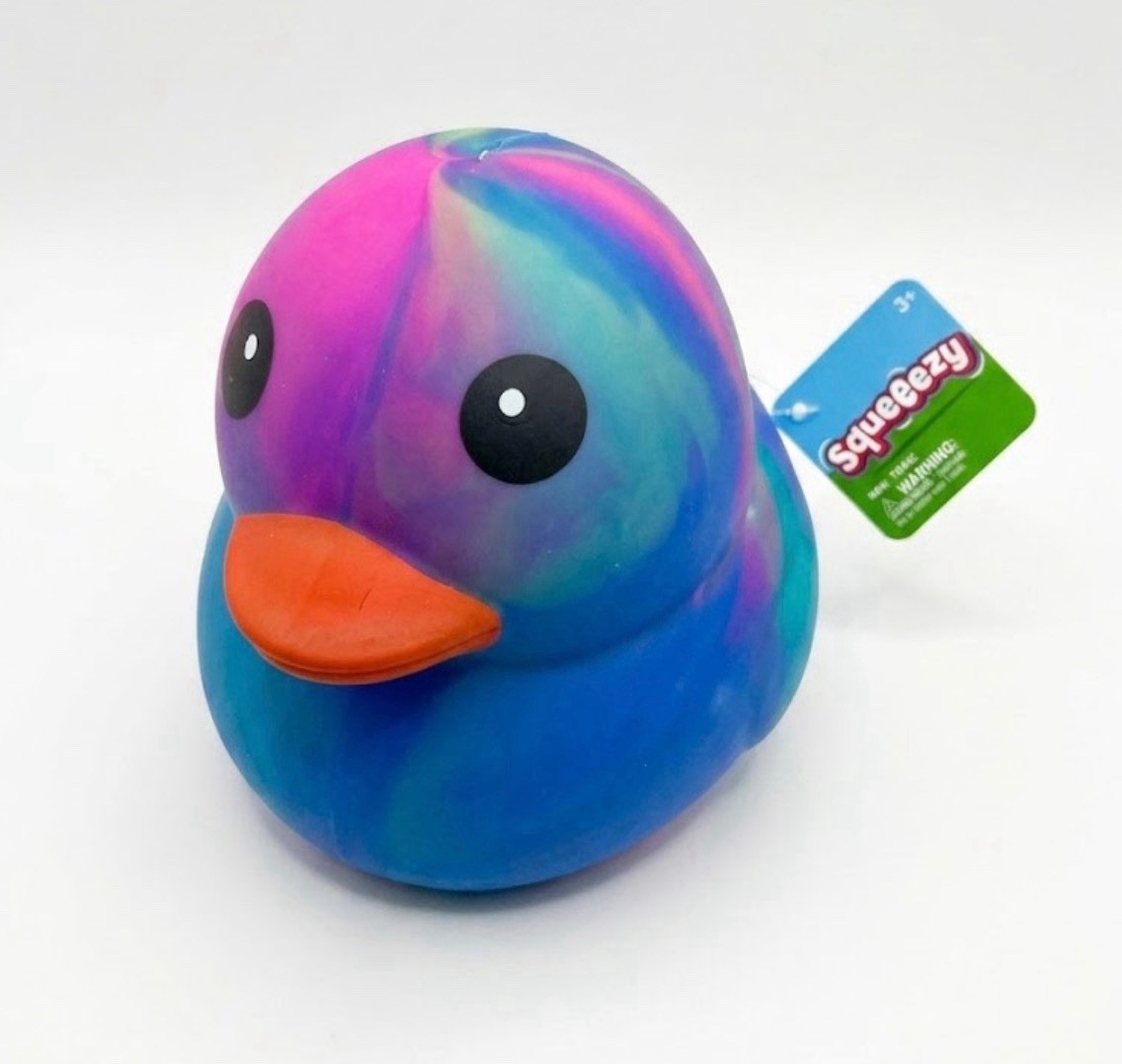 New Sunny Days Viral Rainbow Jumbo Squeeezy Tye Dye Duck Squish Toy Squeezy FAST