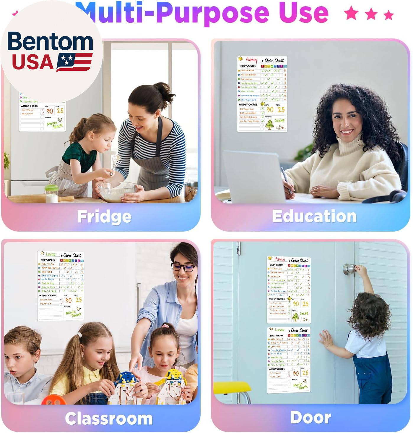 Chore Chart for Kids with 8 Markers, 2 Pack 8″X12″ Dry Erase Chore Chart for Mul