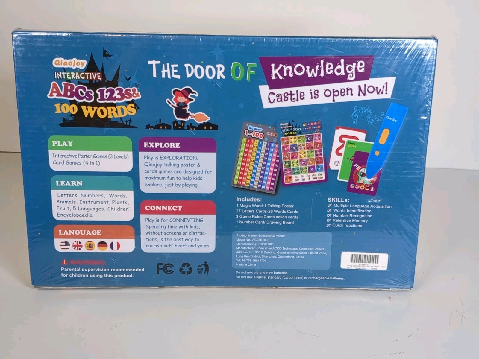 Qiaojoy Bilingual Interactive Talking Poster Card Games ABCs 123s 100 Words New