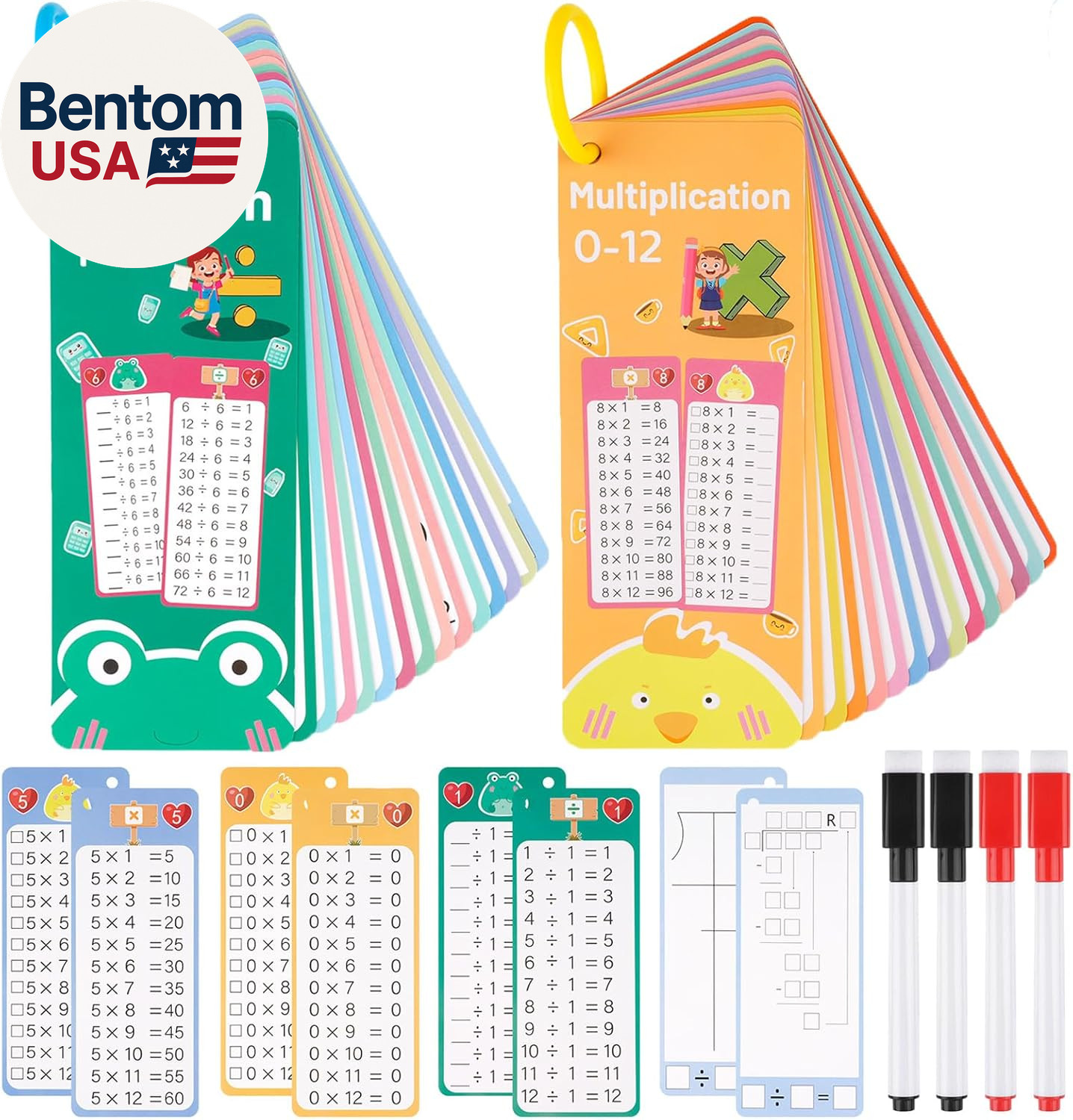 Multiplication and Division Flash Cards 30 Pcs, 0-12 Math Flash Cards with 4 Dry