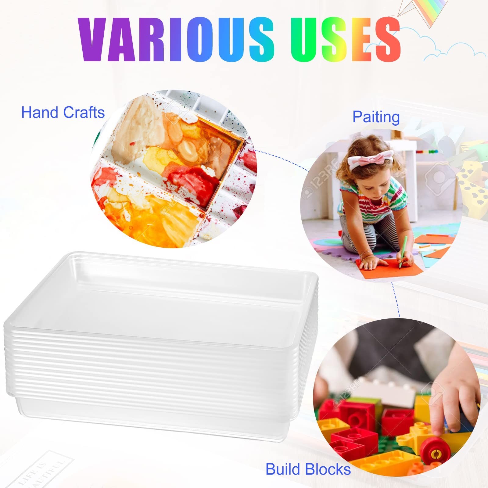 Maitys 15 Pcs Activity Plastic Art Trays 14.57 x 10.63 x 1.77 Inch Large Craf…