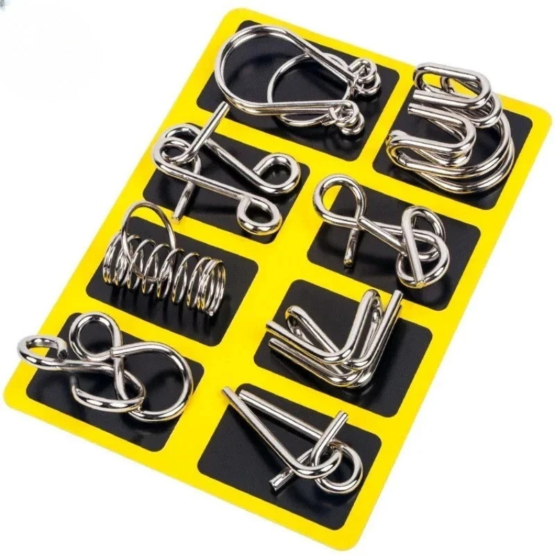 8Pcs/Set Metal Montessori Puzzle Wire IQ Mind Brain Teaser Puzzles Children Adul