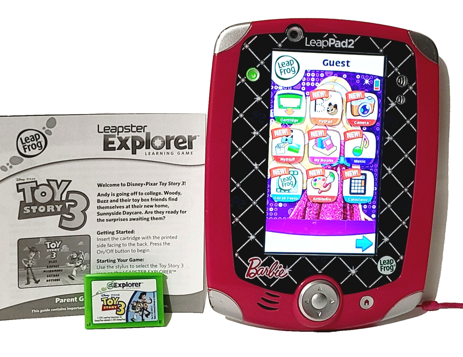 LeapPad 2 Learning Game System Barbie Pink W/ 1 Game & Stylus Pen Tested GOOD
