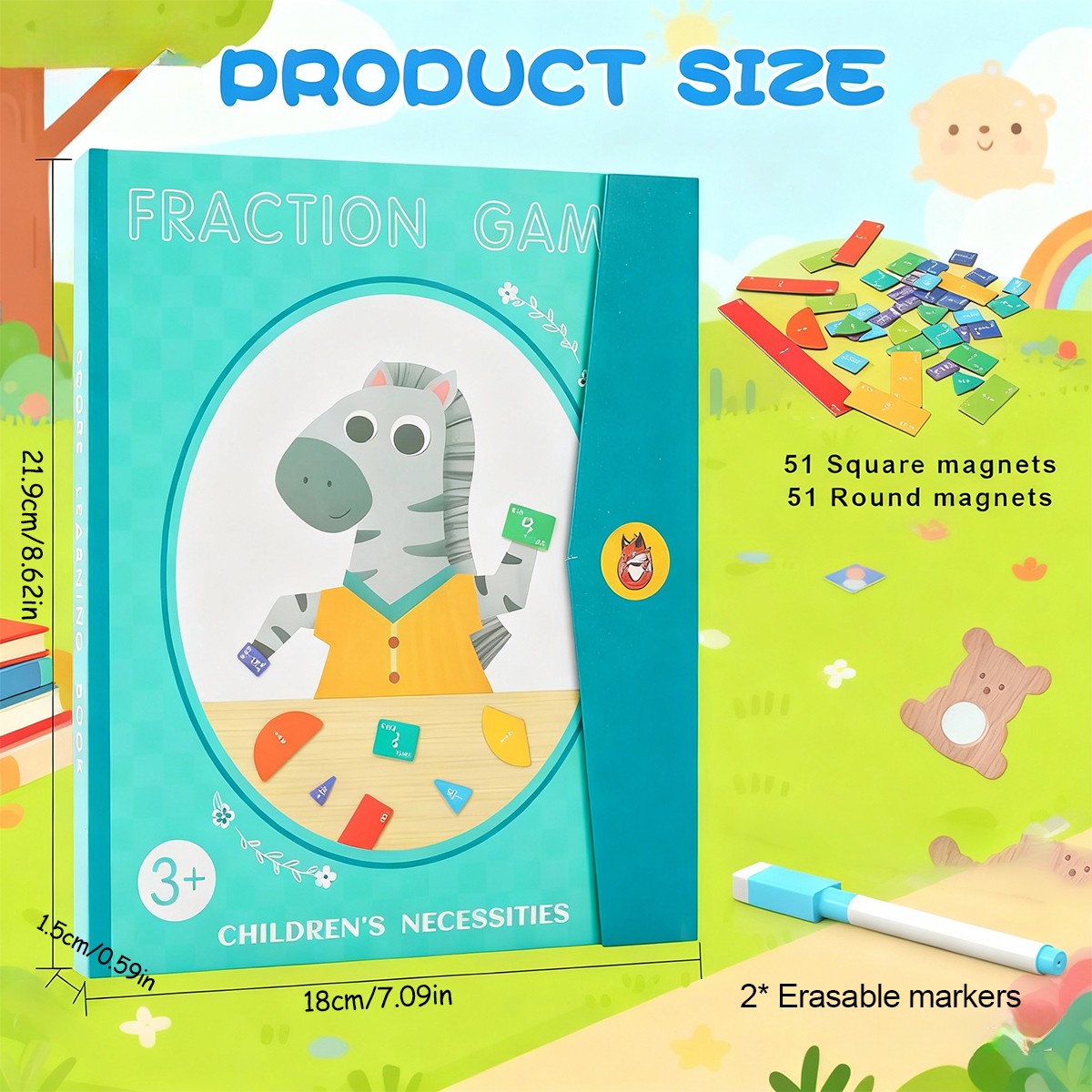 Montessori Magnetic Fraction Demonstration Book Educational Puzzle Math For Kids