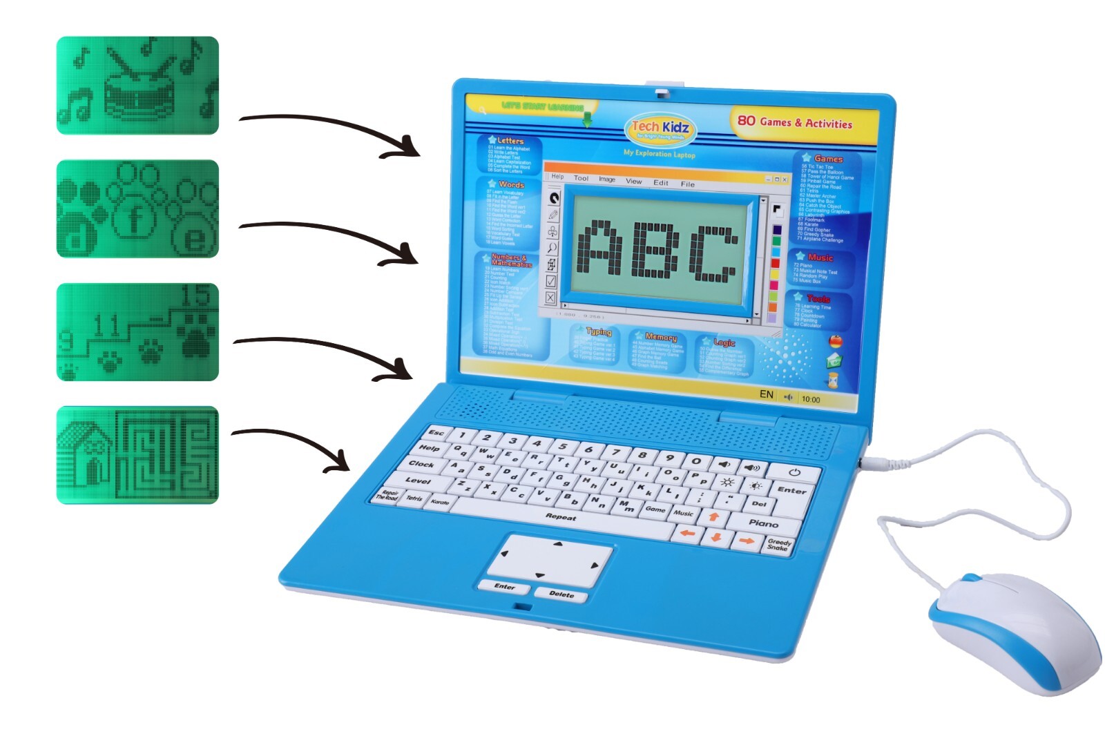 Tech Kidz Toy Computer Laptop Computer 80 Challenging Learning Activities (Blue)