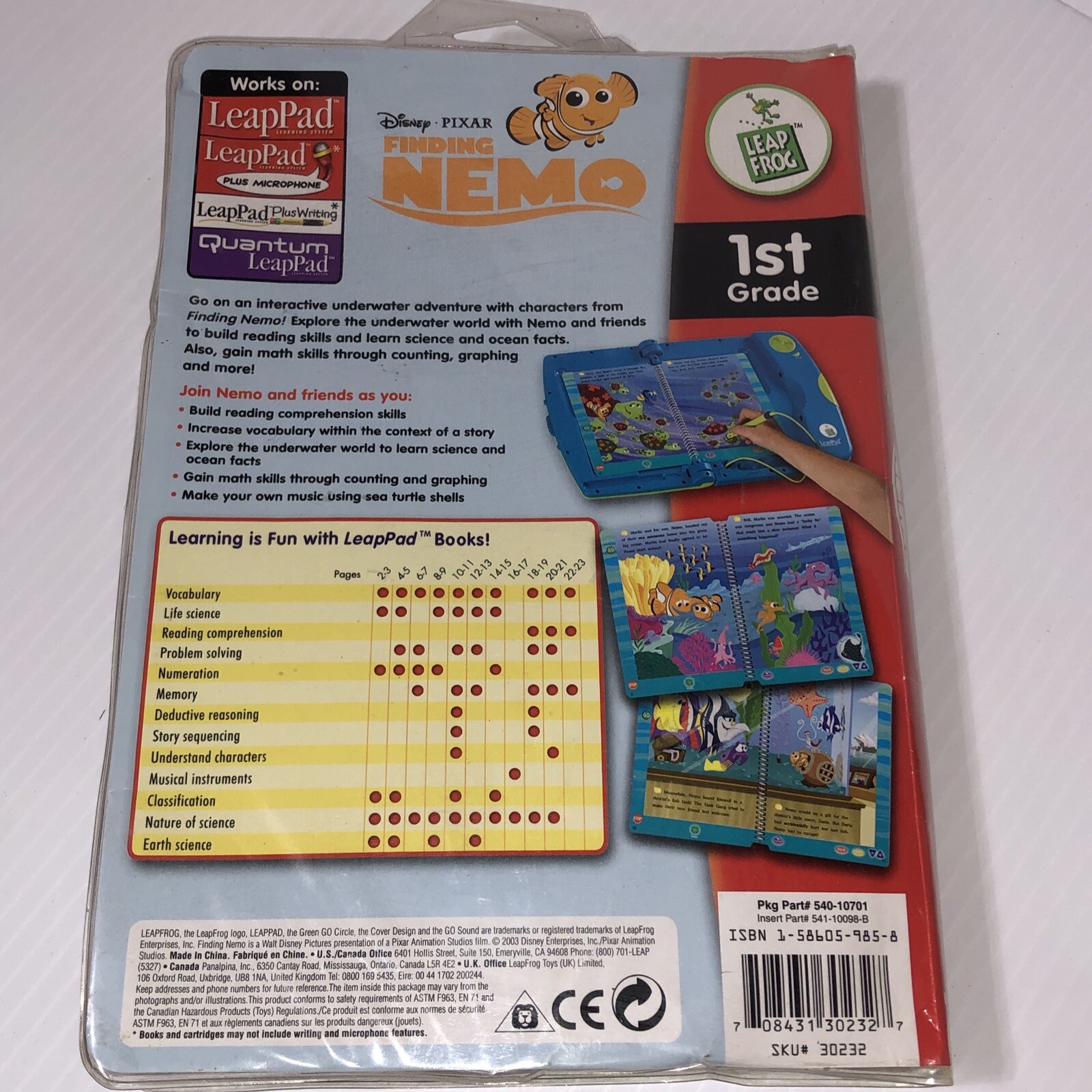 Lot Of 2 LeapFrog LeapPad Leap and the Lost Dinosaur Finding Nemo 1st Grade/115j