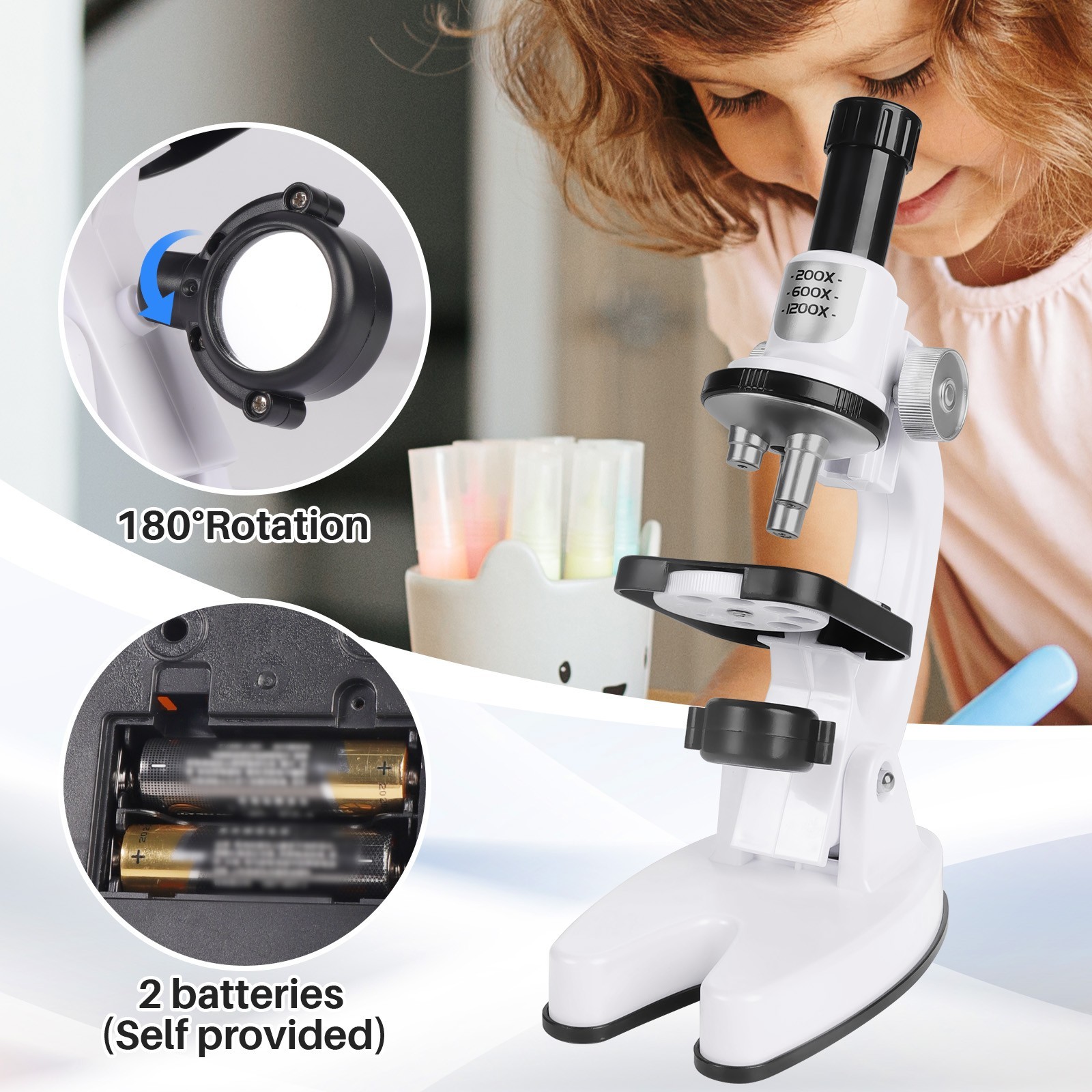 Beginner Microscope Science Kit for Kids 200X/600X/1200X Education Gifts