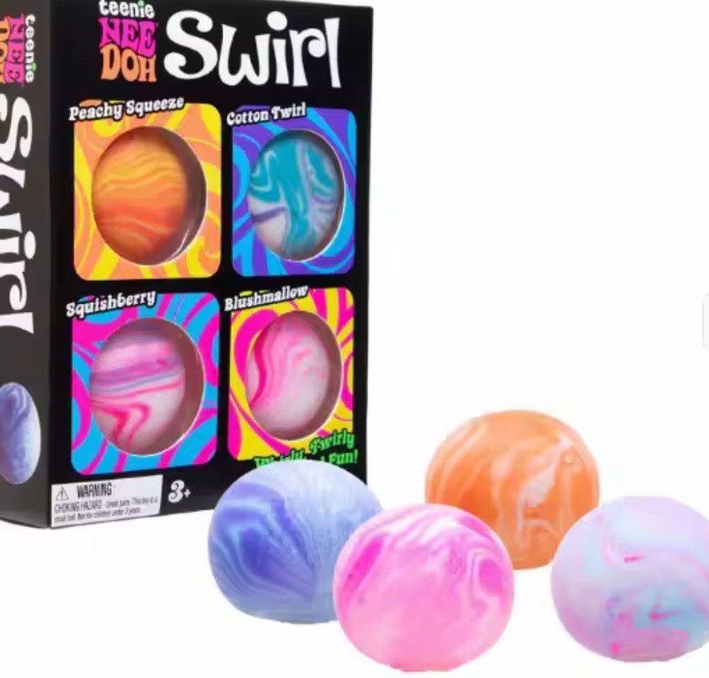 Teenie Nee Doh Swirl Squishy Squeeze Stress Balls 4-Pack, Multicolor, Ages 4+