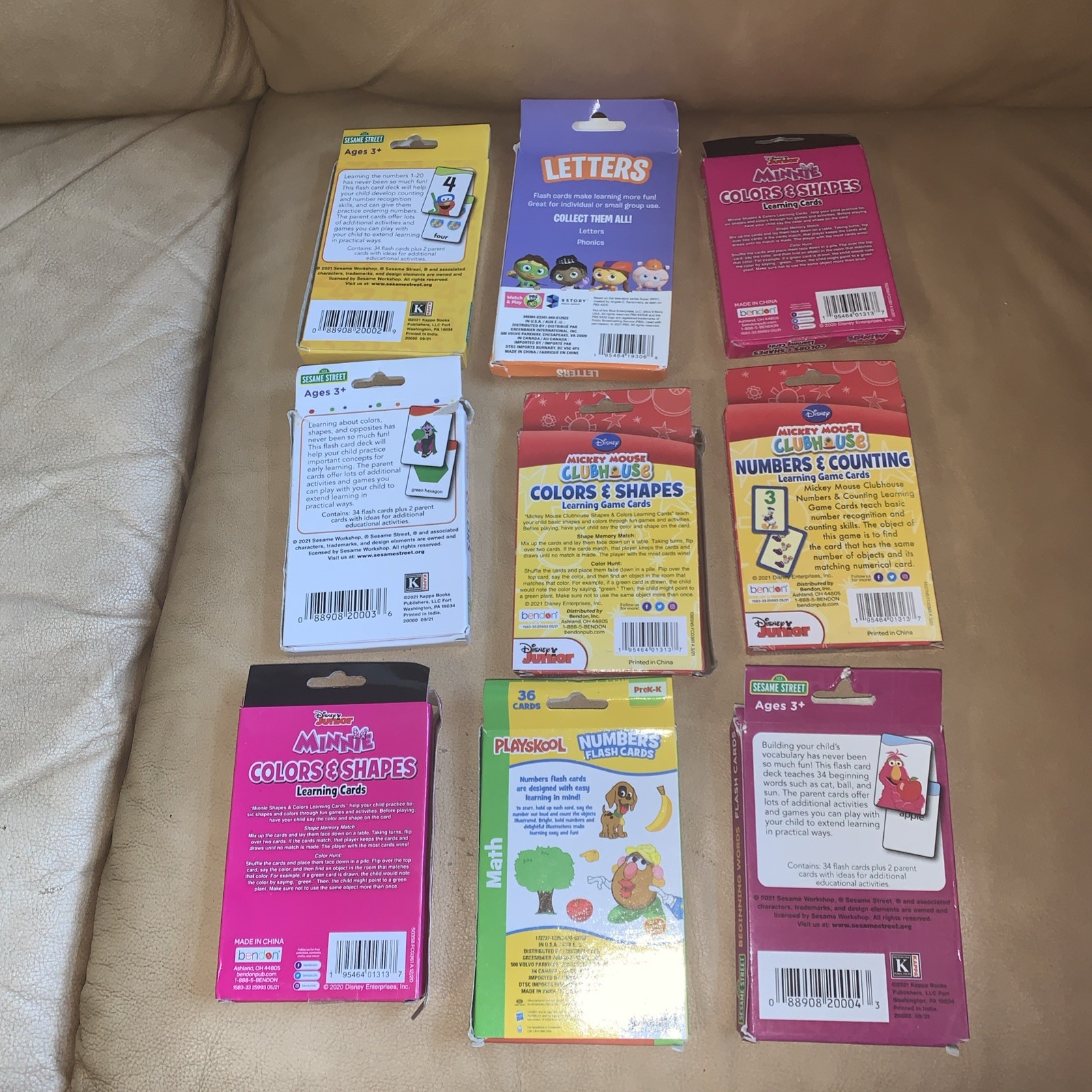 NEW Disney, Playskool, PBS Set of 9 Flash Cards for Kids 36 Cards In Each Pack