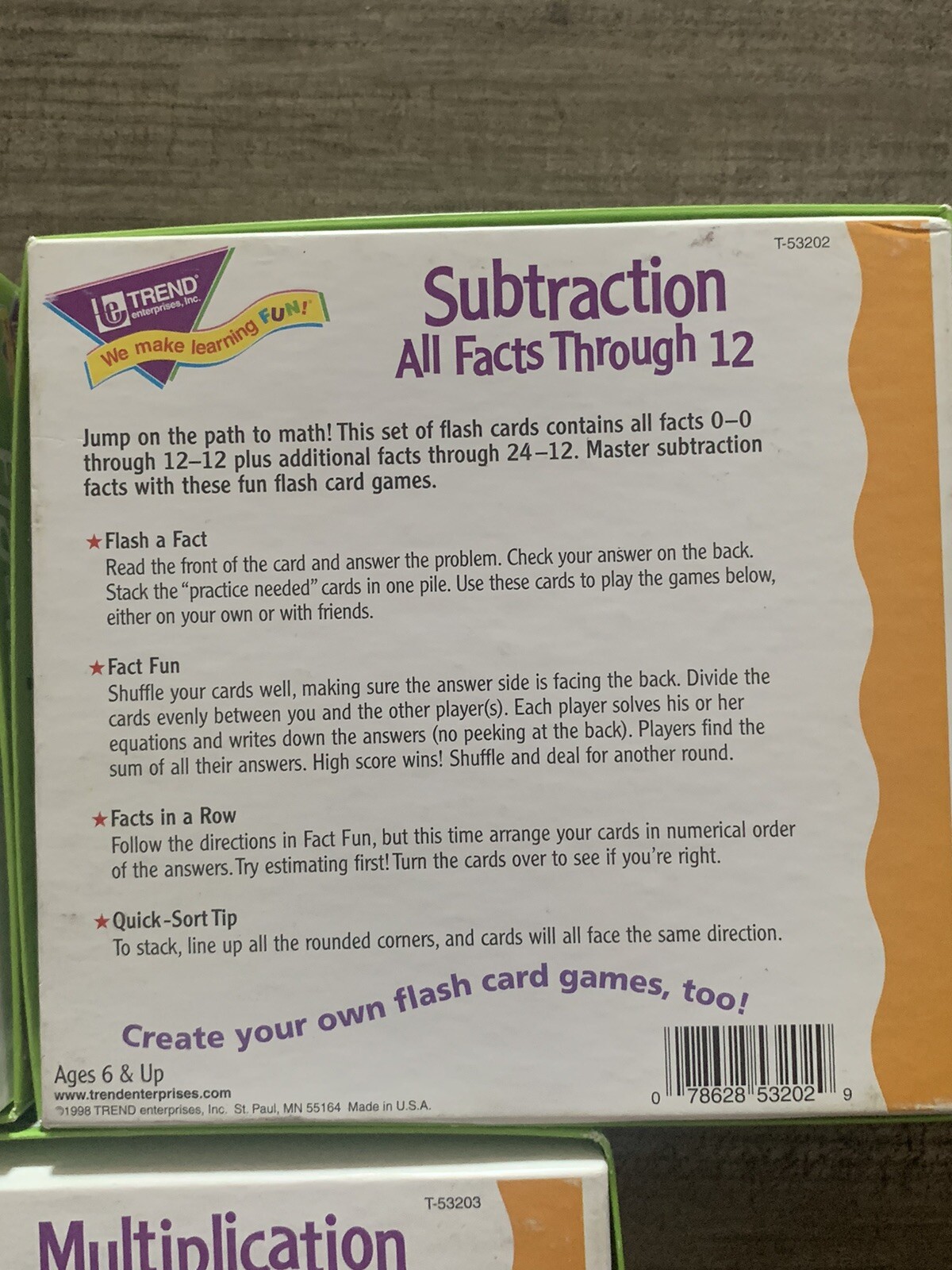 Trend Enterprises Flash Cards Addition Subtraction Multiplication Ages 6 & up