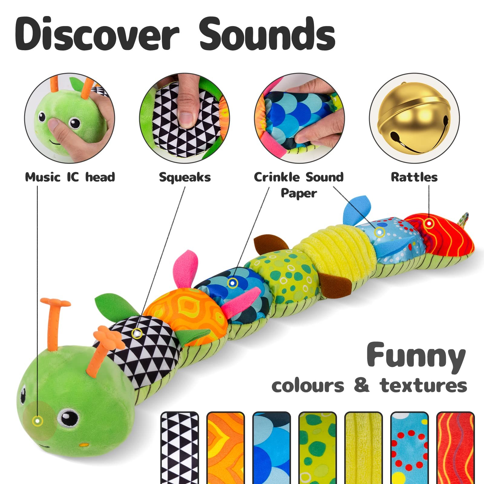 Baby Musical Stuffed Animal Activity Toy Tummy Time Newborn 0-12M Caterpillar Nw