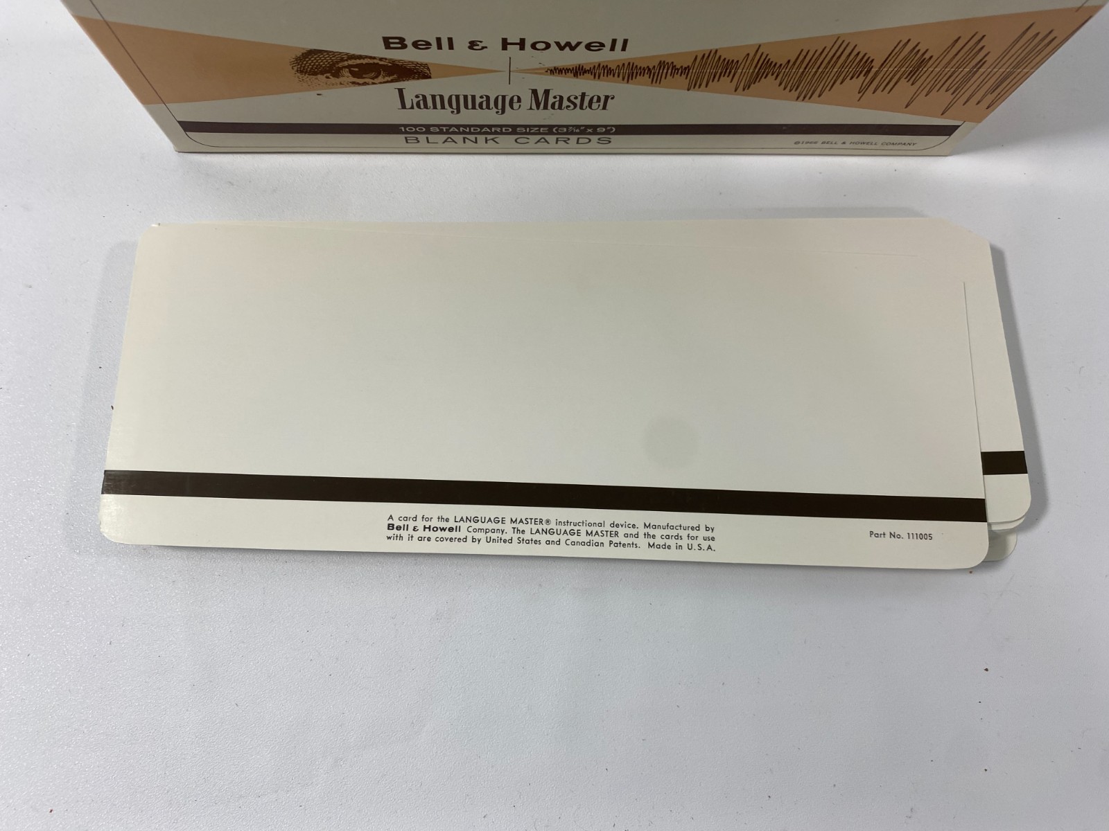 100 Bell & Howell Language Master Magnetic Strip Blank Cards 3-7/16″ x 9″ NOS