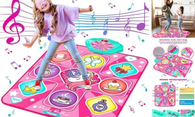 Dance Mat, Dance Mixer Rhythm Step Play Mat, Pink Dance Pad with Multicolor