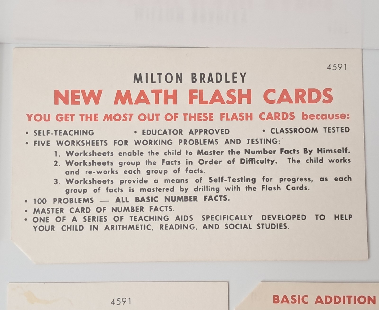 Vintage Milton Bradley New Math Flash Cards Addition Grades 3-6 USA 1965