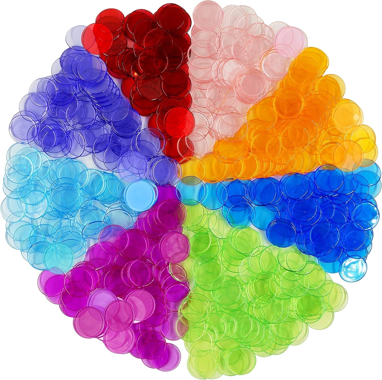 250 Transparent 8 Color Clear Bingo Counting Chip Plastic Markers Each Measur…