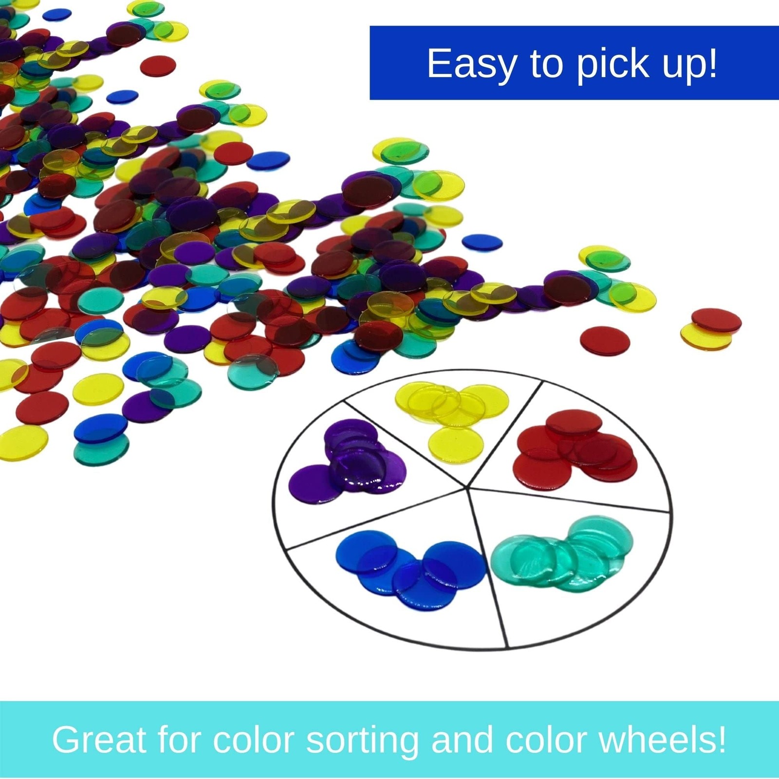 Plastic Bingo Chips for Games 1000 Count – Transparent 7 Color Mixture Counti