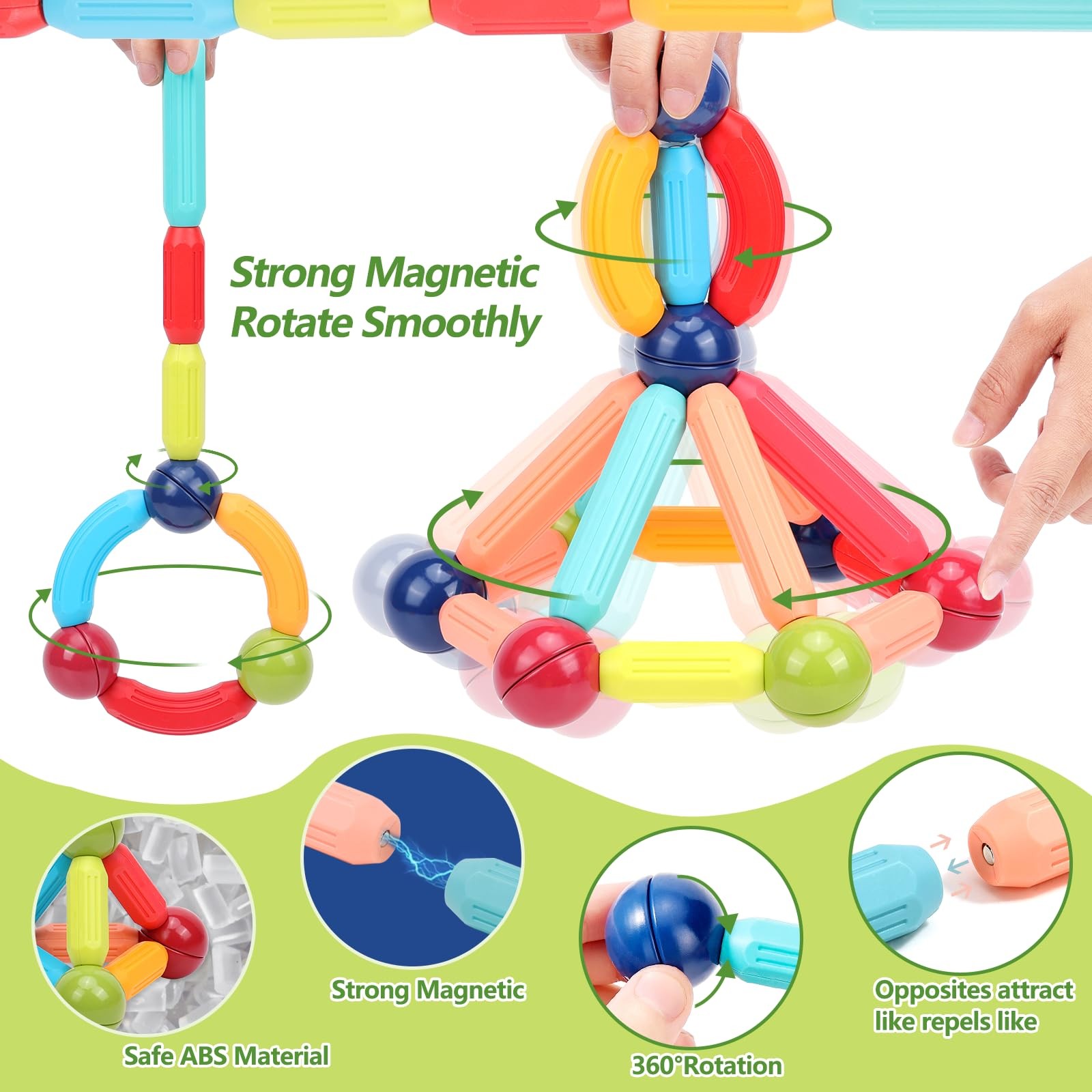 COUOMOXA Magnetic Building Blocks for Toddlers: STEM 42Pcs, Multicolor