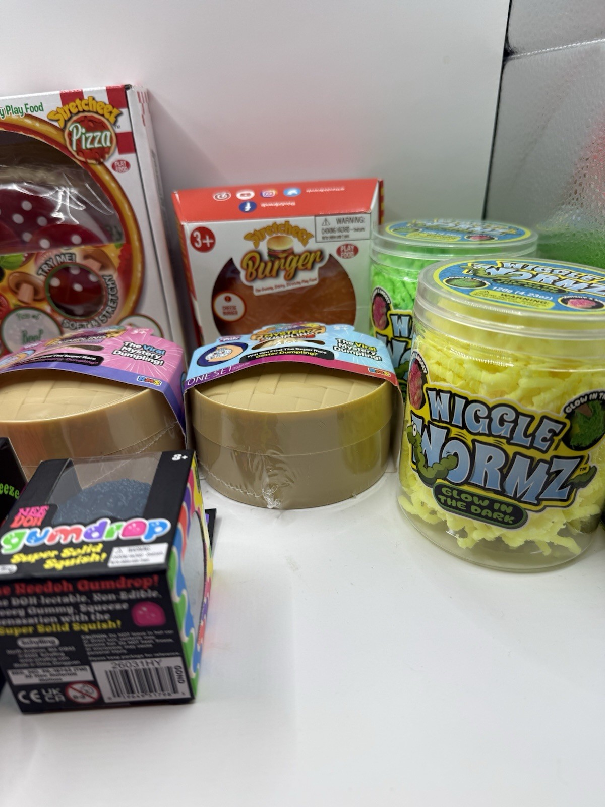10 Mixed Items Mystery Dumplings, Nee Doh, Wiggle Wormz,Foods,pink damaged box