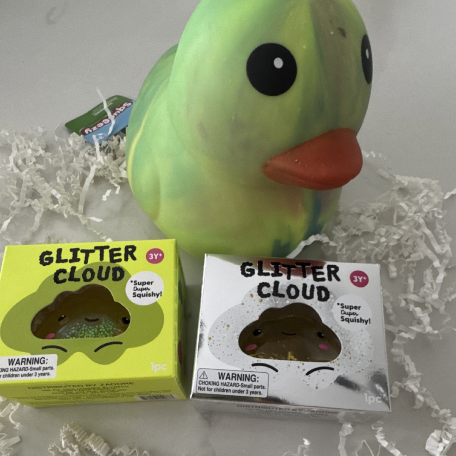J’adore Glitter Clouds & Sunny Days Squeezy Tie Dye Duck Squishy Toys Lot of 3