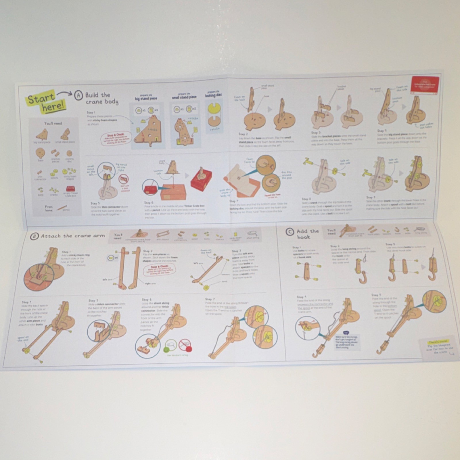 Wooden Crane Science Kit Ages 9+ Parts & Instructions KiwiCo Tinker Crate