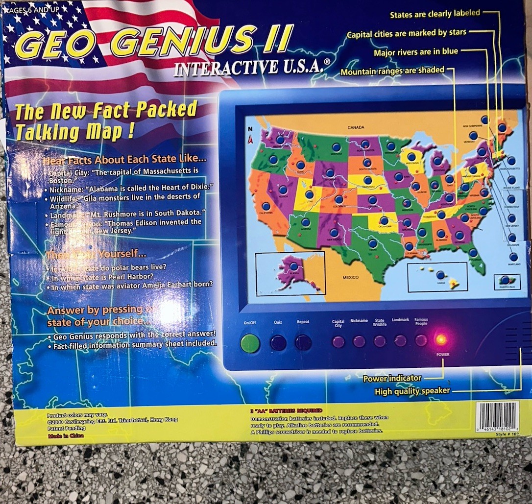 Geo Genius II Interactive USA Map Educational Kids Toy #102 VINTAGE 1998 NEW
