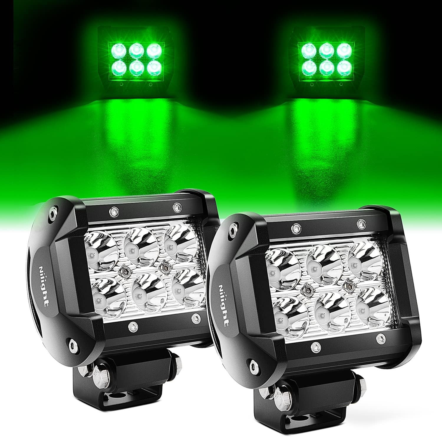 Nilight 4 inch Led Light Pod Green Spot Driving Fog Lights 2PCS 18W Off Road Fis
