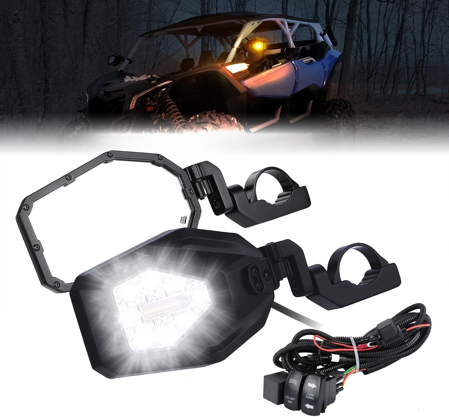KEMIMOTO UTV Side Mirrors with LED Spot and Turn Signal Lights – Heavy Duty Alum