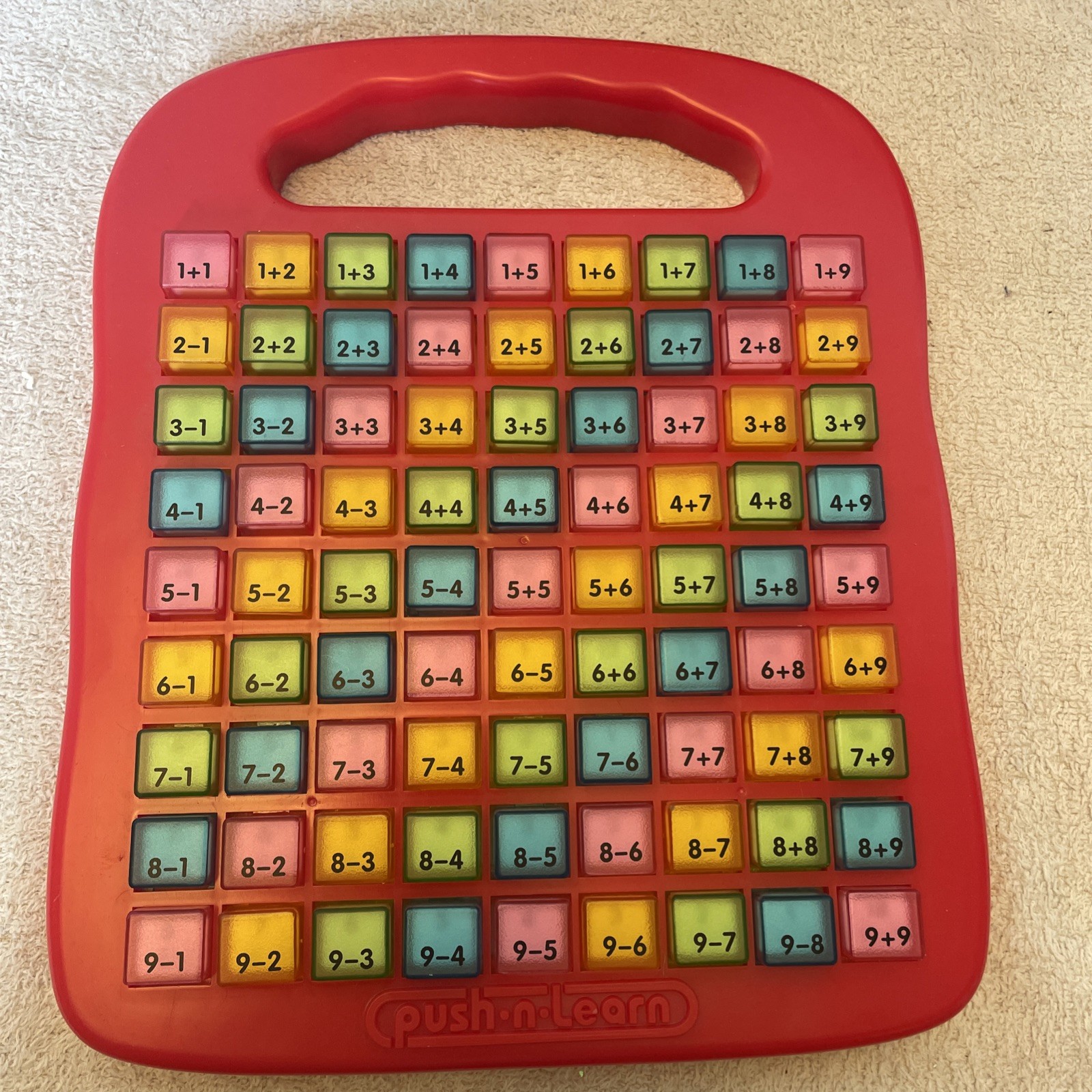Push-n-Learn math Tables Plastic Educational Math Toy Vtg Red