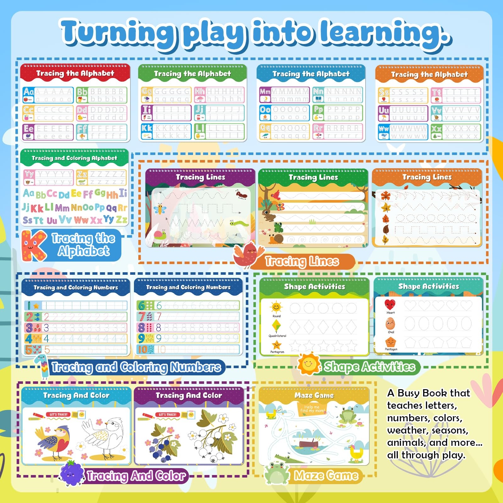 Montessori Busy Book for Toddlers 3-5, Activity Books for Kids, Toddler Busy Boo