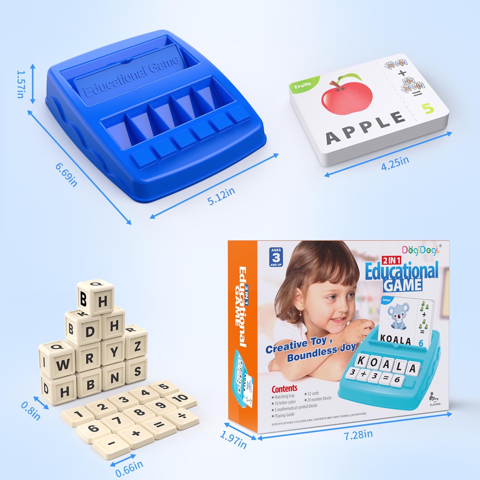 DEGIDEGI Educational Toys for Kids Ages 3-8, Matching Letter Small, Navy Blue