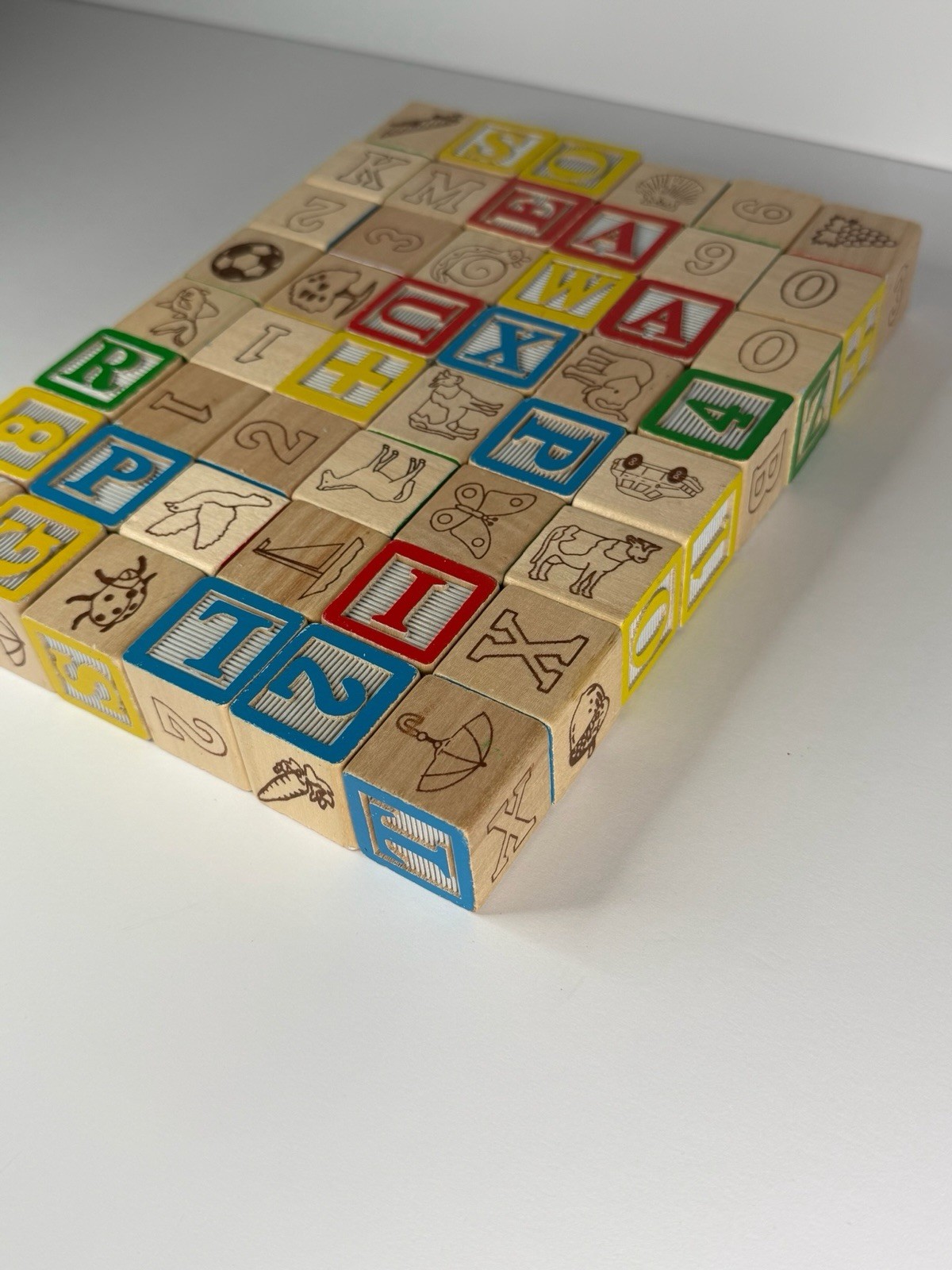 Wood Childrens Blocks Alphabet & Number ABC Learning Building Lot of 48 Cube VTG