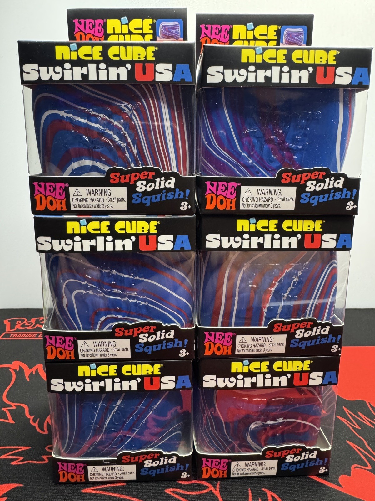 RARE New NeeDoh Nice Cube SWIRL Swirlin USA Red/White/Blue Solid Squish Needoh
