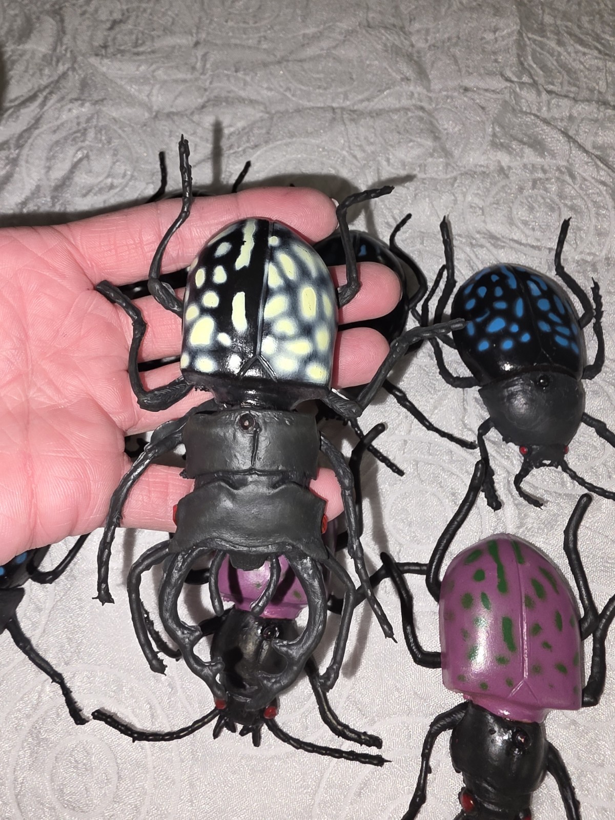 Mixed Lot of 7 Rubber Plastic Beetle Insects Bugs Toys Lot 1979 Vintage