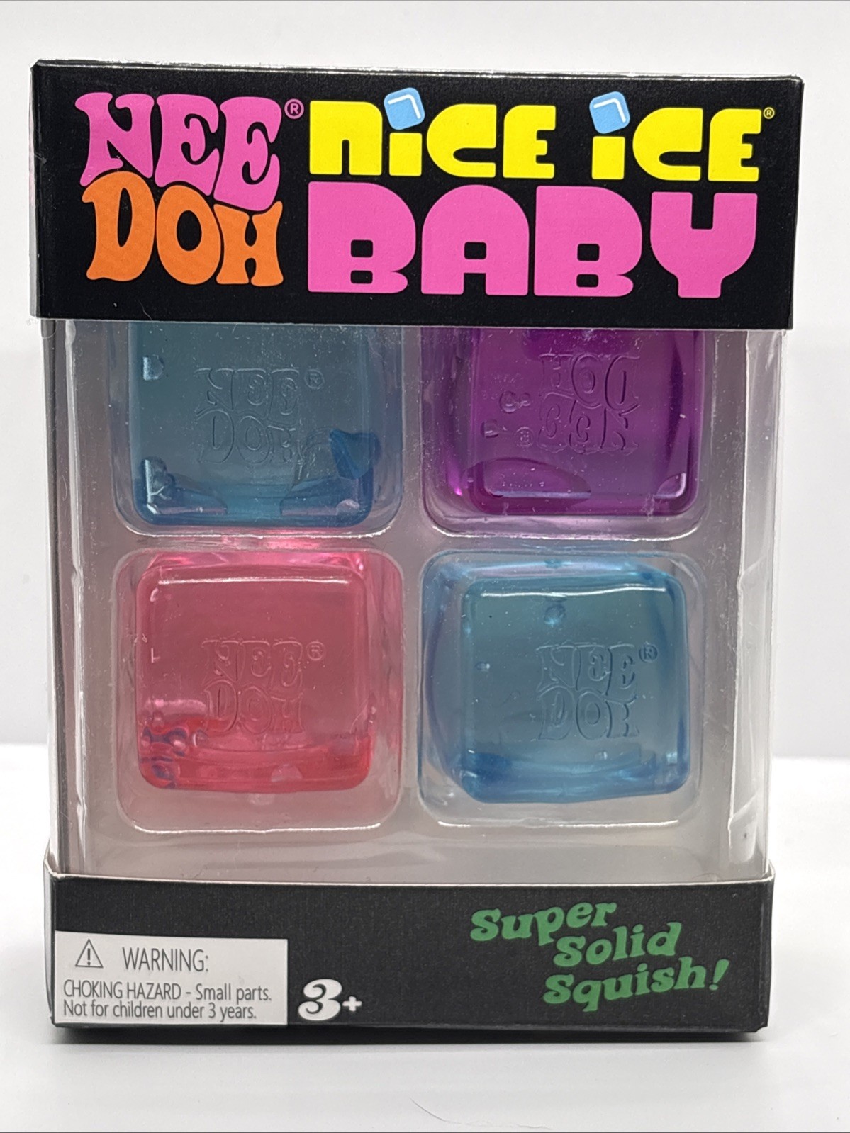 Nee Doh Nice Ice Baby Super Solid Squish Cube Set 4 Pack Pink/Blue/Purple