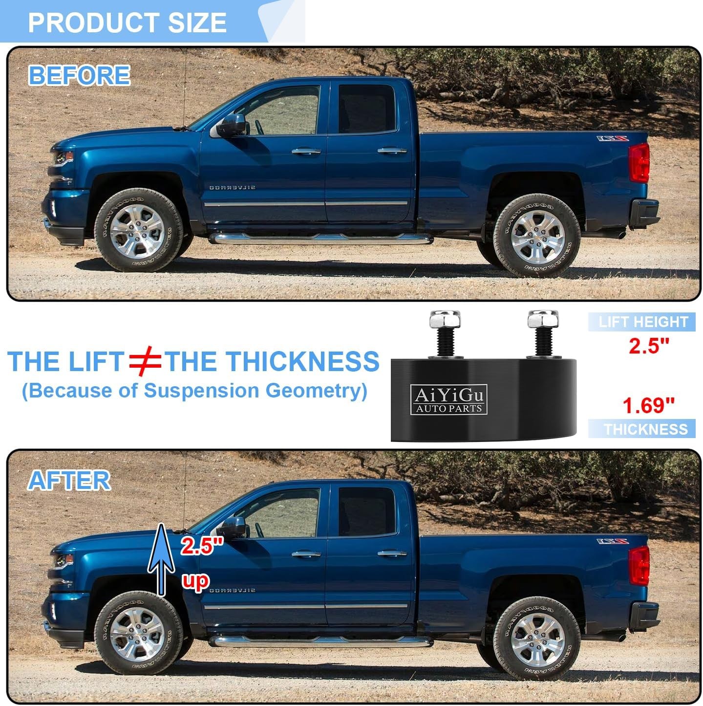 2.5 Inches Front Leveling Lift Kit Compatible with 2007-2025 Chevy Silverado/GMC