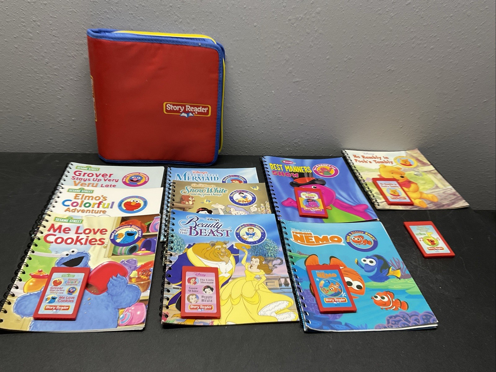 Disney Story Reader Books and Cartridge , Sesame Street, & BARNEY BUNDLE W/CASE
