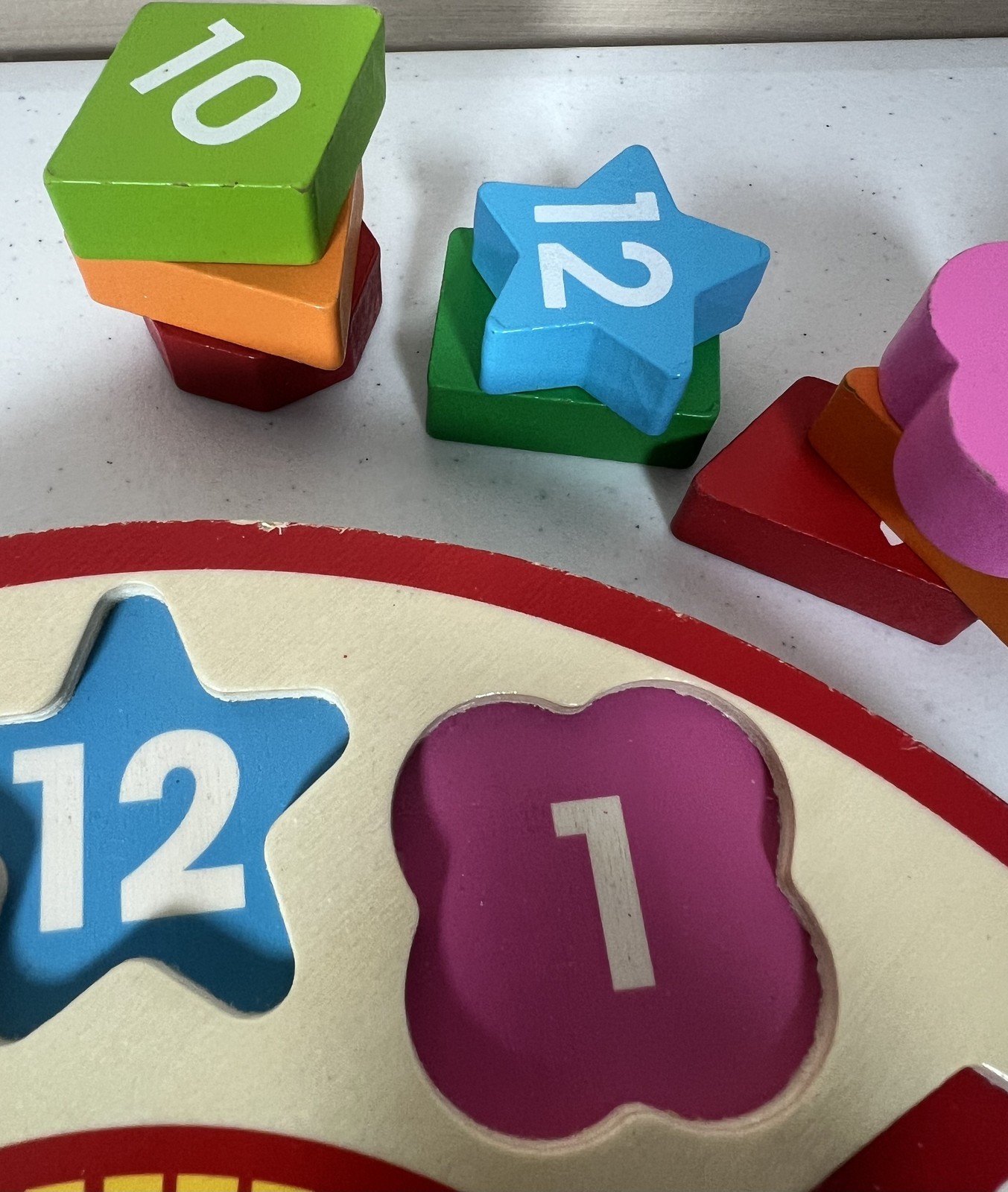 Wooden Educational Clock Puzzle Shape Sorter Telling Time Numbers Colors Kids