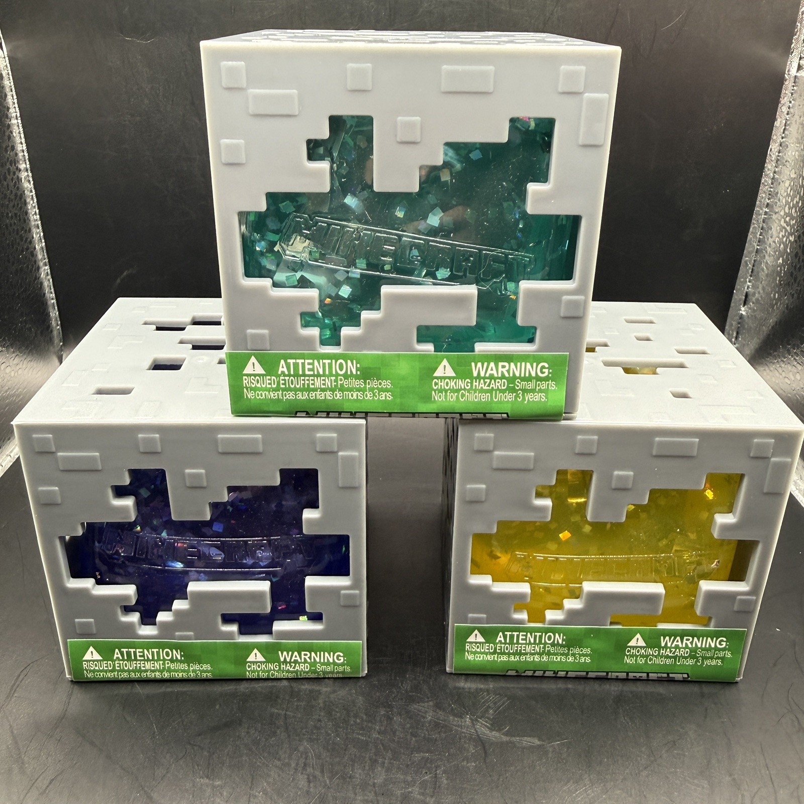 Minecraft Jelly Cubes Squishy Fidget Toy Lot of 3 Yellow Green Purple NEW Sealed