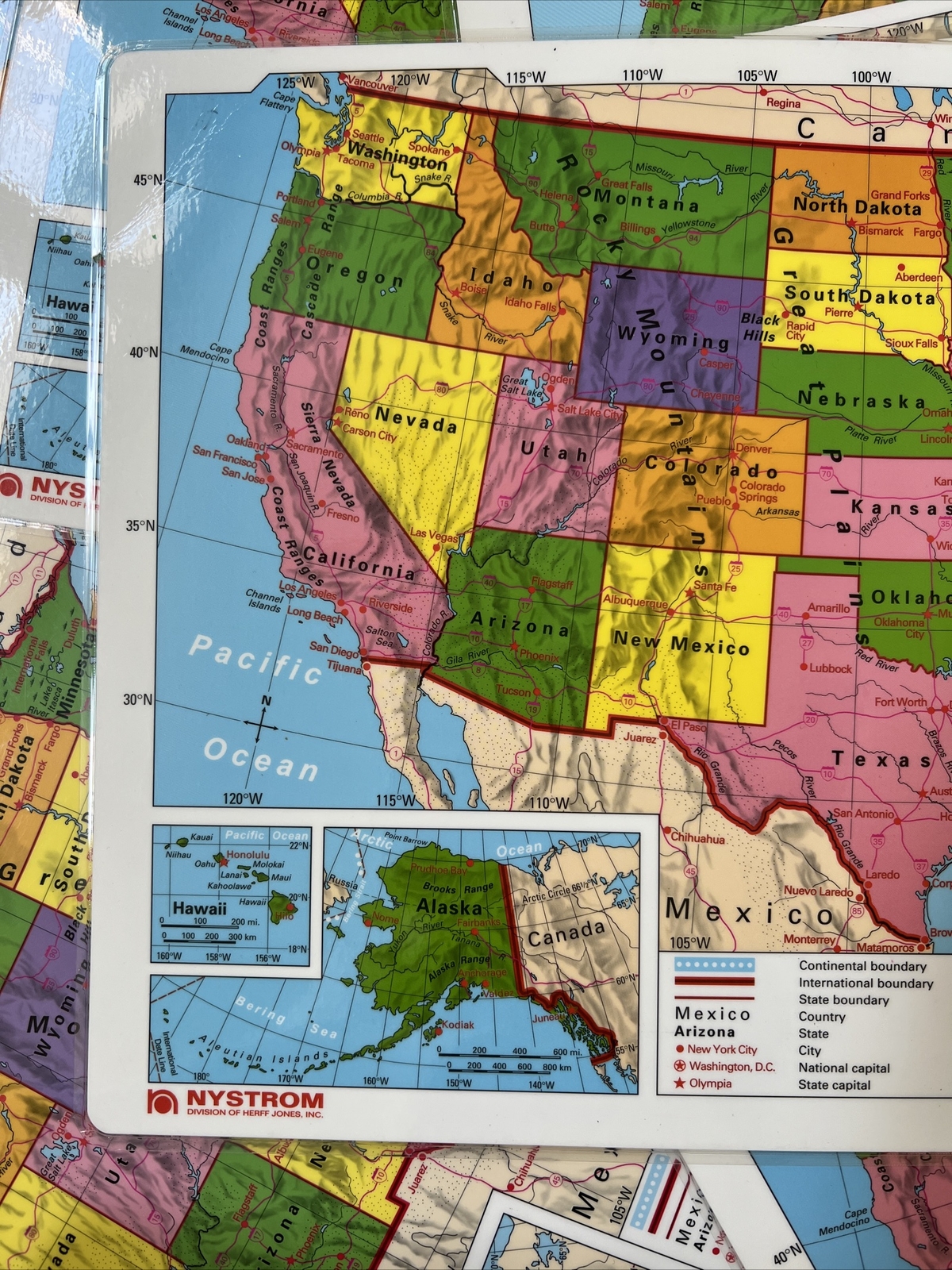 17″X11″ 28 Laminated Double Sided United States World Map 3D /C Nystrom Teacher