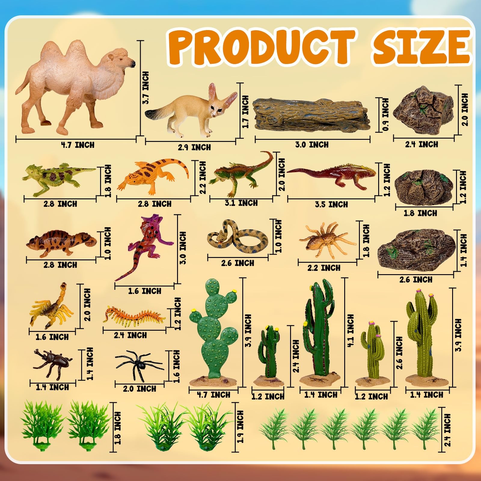 34 Pcs Desert Animals Figurines Set Model Trees Kit Desert Diorama Supplies A…