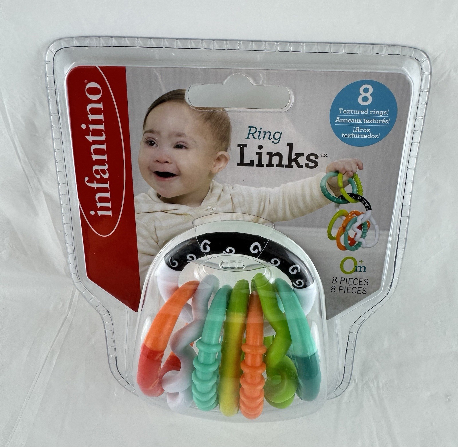 Infantino Ring Links Teether Set ~ 8 Textured Pieces ~ Stroller & Car Seat Toy