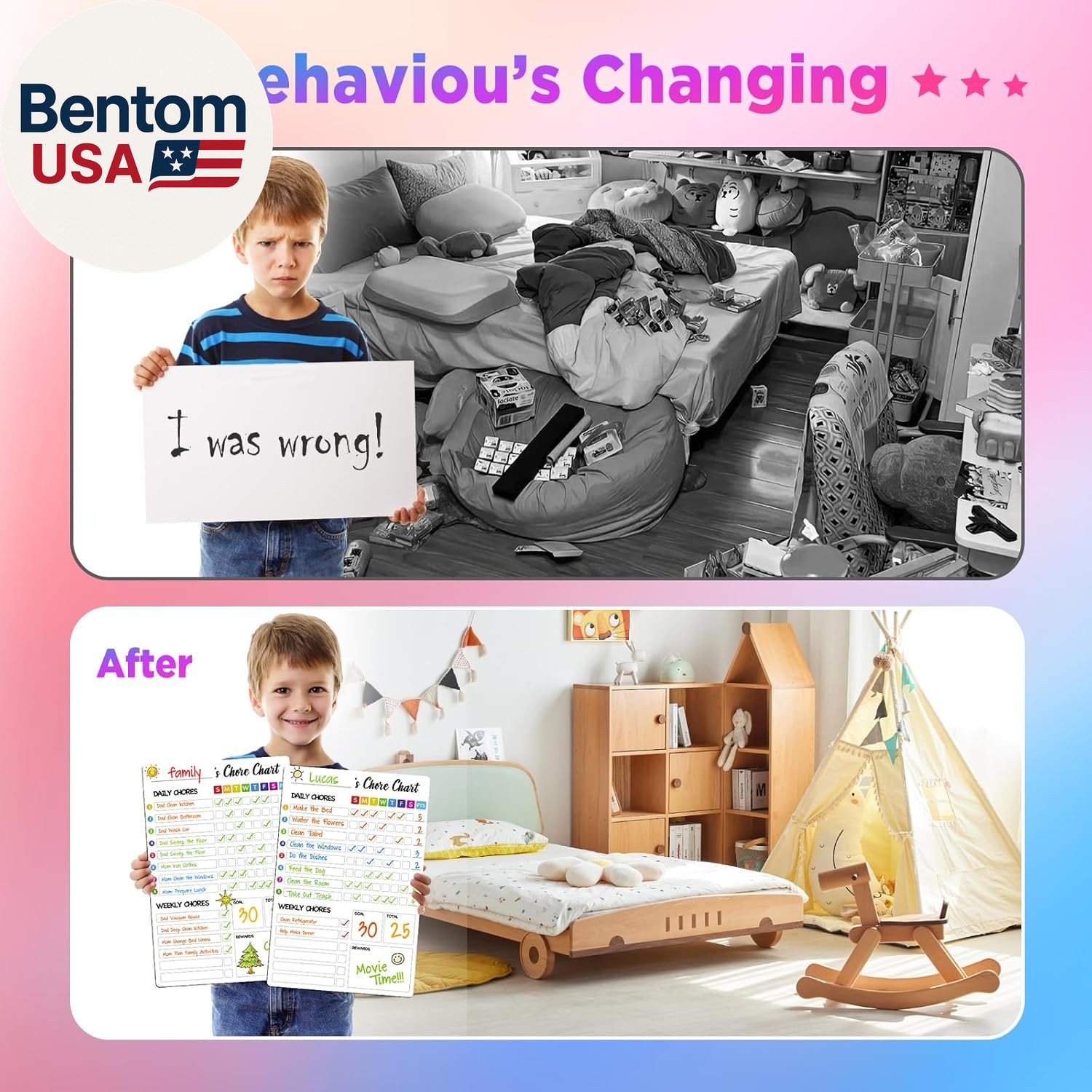 Chore Chart for Kids with 8 Markers, 2 Pack 8″X12″ Dry Erase Chore Chart for Mul