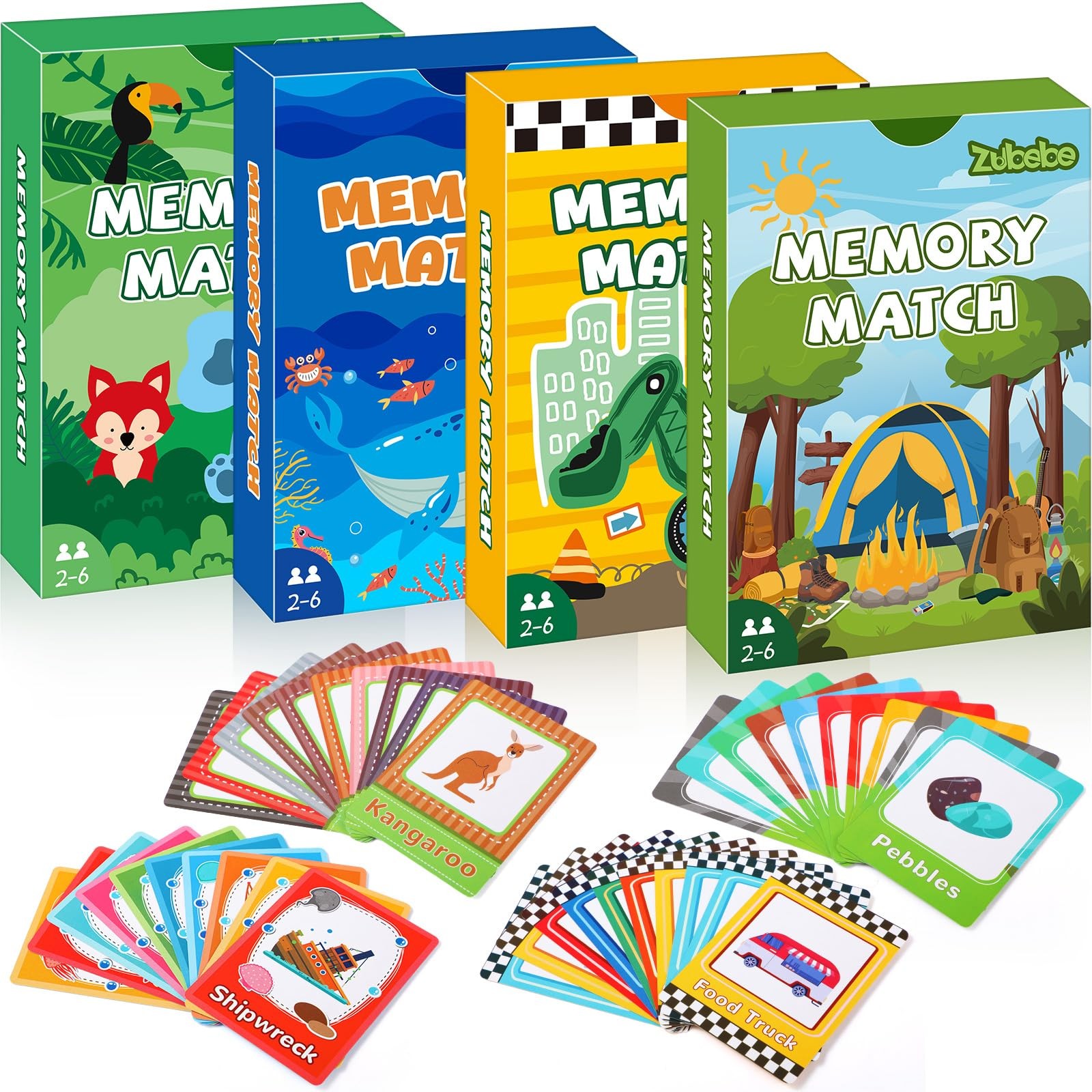 Memory Matching Game 4 Sets with 49 Cards – Animal, Fruit, Dinosaur, Food Themes