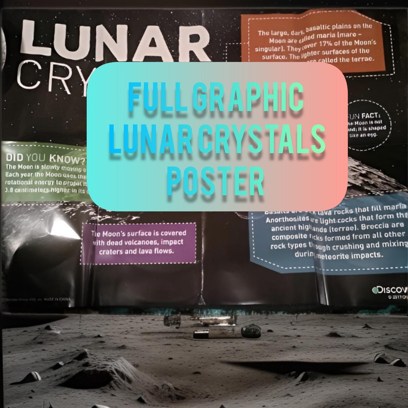 3-D Lunar Crystal Terrarium W/Moon Landscape Base*Planetary Poster* Kid To Adult
